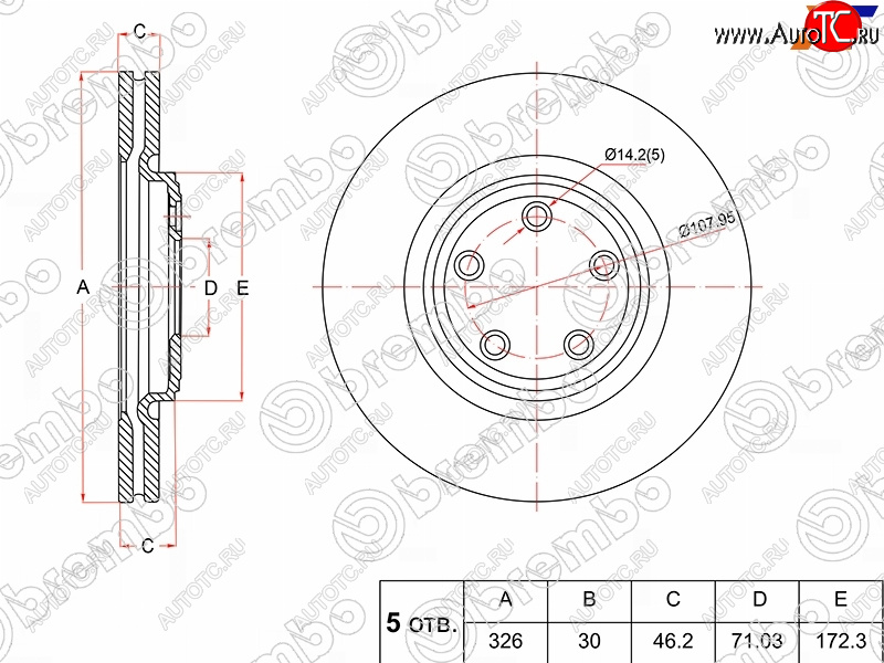 11 599 р. Передний тормозной диск(Ø326) BREMBO  Jaguar XF  X250 - XKR  с доставкой в г. Москва