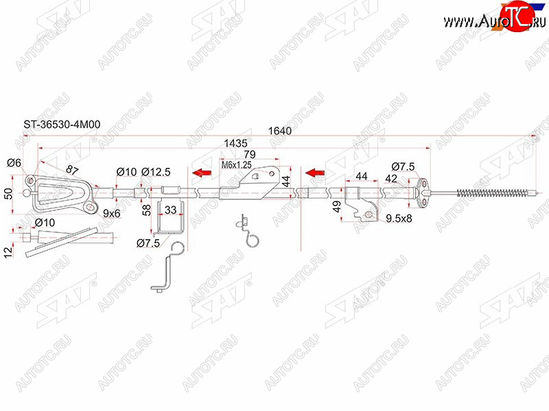 1 069 р. Трос ручника RH 2WD SAT  Nissan Almera  N16 - Sunny  B15  с доставкой в г. Москва