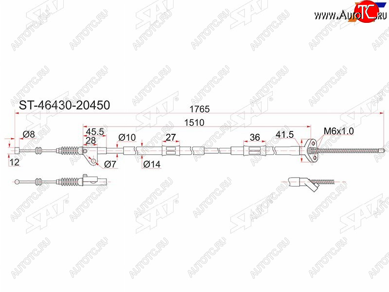 1 349 р. Трос ручника 2WD LH SAT  Toyota Caldina ( T190,  T210) - Corona SF  T190  с доставкой в г. Москва