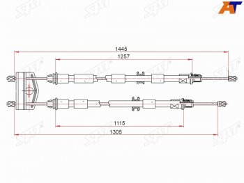 1 149 р. Трос ручного тормоза SAT  Ford Fiesta  5 (2001-2008), Ford Fusion  1 (2002-2012), Mazda 2/Demio  DY (2002-2007)  с доставкой в г. Москва. Увеличить фотографию 1