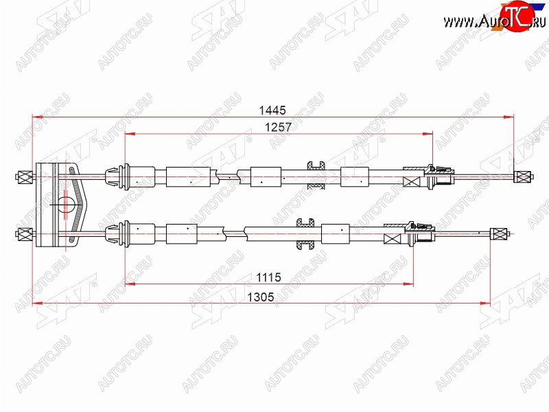 1 149 р. Трос ручного тормоза SAT  Ford Fiesta  5 (2001-2008), Ford Fusion  1 (2002-2012), Mazda 2/Demio  DY (2002-2007)  с доставкой в г. Москва