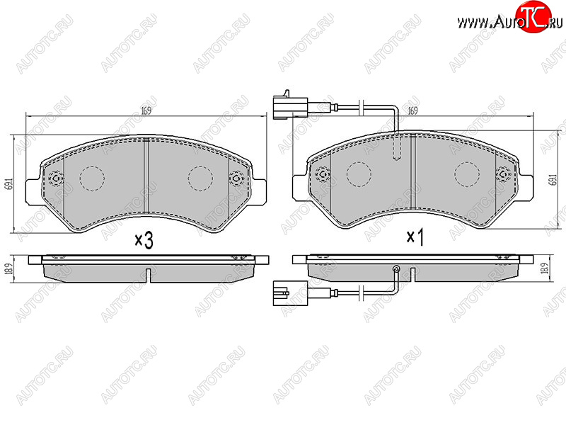 2 069 р. Колодки тормозные перед FL-FR SAT Peugeot Boxer 250 (2006-2014) (2 датчика износа с камерами наполнением)  с доставкой в г. Москва