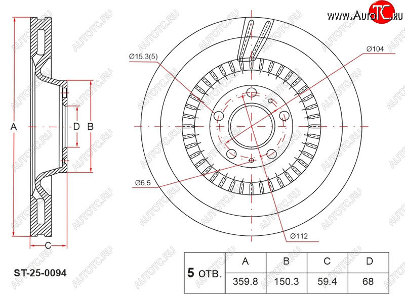 4 999 р. Диск тормозной передний Ø360 HOSU Audi A6 C6 дорестайлинг, универсал (2004-2008)  с доставкой в г. Москва