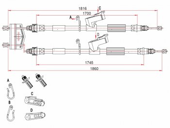 Трос ручного тормоза SAT Ford Focus 2 хэтчбэк 3 дв. рестайлинг (2007-2011) ()