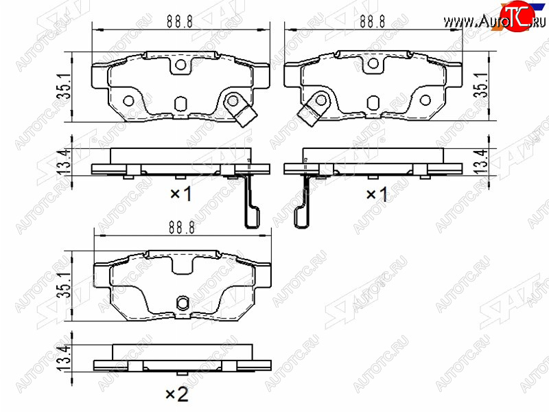 2 599 р. Колодки тормозные задние RH-LH SAT  Honda Fit ( GP,GK,  3,  3 GP,GK,  4 GR) (2013-2022)  дорестайлинг, GP,GK 1-ый рестайлинг, 2-ой рестайлинг, дорестайлинг  с доставкой в г. Москва