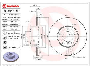 13 899 р. Передний тормозной диск(Ø315) BREMBO Mercedes-Benz G class W463 5 дв. 1-ый рестайлинг (1994-1998)  с доставкой в г. Москва. Увеличить фотографию 1