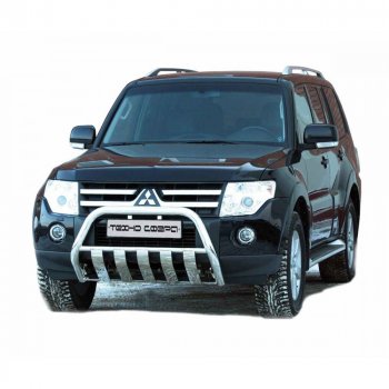 11 399 р. Передок плоский крашенная d63.5, Техно Сфера  Mitsubishi Pajero ( 4 V90,  4 V80) (2006-2020) дорестайлинг, дорестайлинг, 1-ый рестайлинг, 3 дв. 1-ый рестайлинг, 2-ой рестайлинг (Черный матовый)  с доставкой в г. Москва. Увеличить фотографию 1