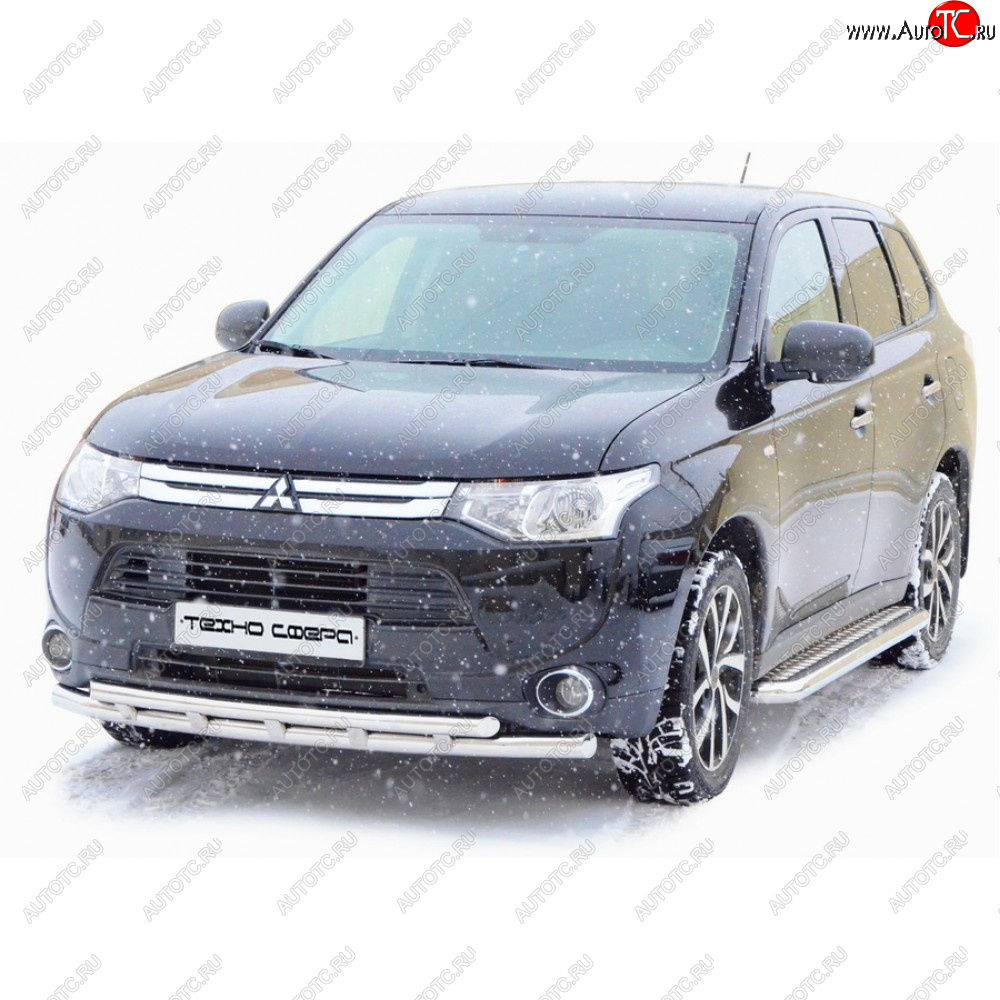 35 699 р. Защита переда труба двойная крашенная d63.5, Техно Сфера  Mitsubishi Outlander ( CU,  XL,  CW0W,  GF) (2003-2022) (CW)  дорестайлинг, дорестайлинг, рестайлинг, (CW)  рестайлинг, дорестайлинг, 1-ый рестайлинг, 2-ой рестайлинг, 3-ий рестайлинг (Черный глянец)  с доставкой в г. Москва