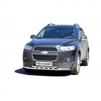 10 599 р. Защита переда труба двойная крашенная d63,5, Техно Сфера Chevrolet Captiva  дорестайлинг (2006-2011) (Черный глянец)  с доставкой в г. Москва. Увеличить фотографию 1