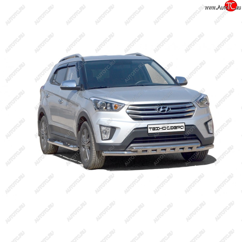 28 899 р. Защита переда труба двойная нержавейка d63,5, Техно Сфера  Hyundai Creta ( GS,  SU) (2015-2022) дорестайлинг, рестайлинг (Нержавейка)  с доставкой в г. Москва