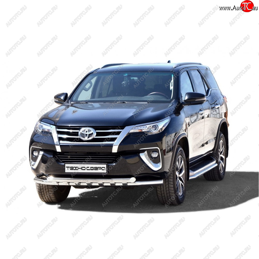 9 599 р. Защита переда труба двойная крашенная d63,5, Техно Сфера Toyota Fortuner AN160 дорестайлинг (2015-2020) (Черный глянец)  с доставкой в г. Москва