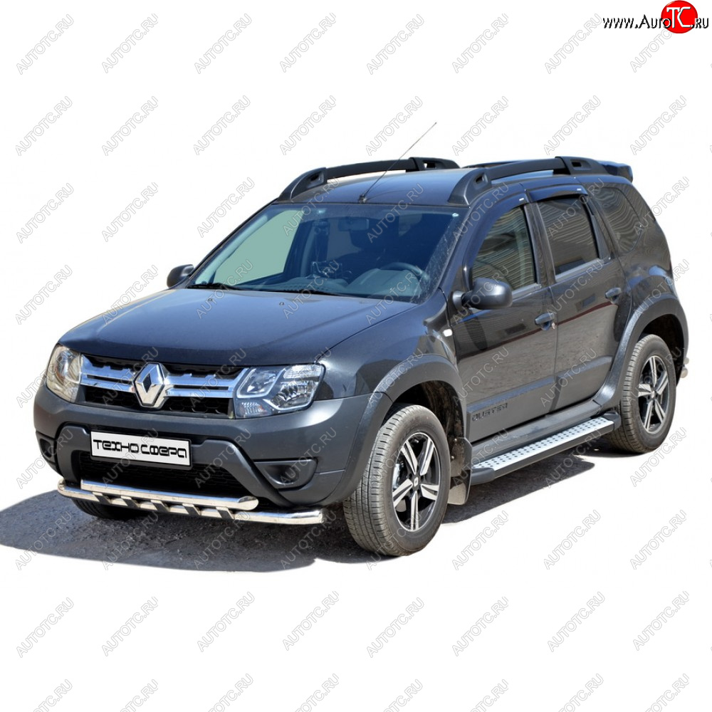 9 799 р. Защита переда труба двойная крашенная d63.5, Техно Сфера  Renault Duster ( HS,  HM) (2010-2024) дорестайлинг, рестайлинг, рестайлинг (Черный глянец)  с доставкой в г. Москва