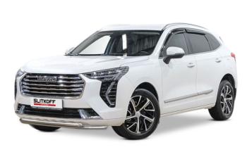 Защита переднего бампера d42+d42 двойная Slitkoff Haval (Хавал) Jolion (джолион) (2020-2024) дорестайлинг