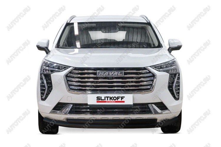 9 699 р. Защита переднего бампера d57+d42 двойная 2WD Slitkoff  Haval Jolion (2020-2024) дорестайлинг (  Сталь с полимерным покрытием в цвет черный)  с доставкой в г. Москва