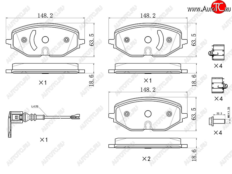 1 739 р. Колодки тормозные перед FL-FR SAT  Skoda Octavia  A8 (2019-2022), Volkswagen Golf  8 (2019-2025) (с датчиком износа и крепления)  с доставкой в г. Москва