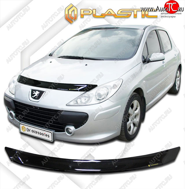 1 839 р. Дефлектор капота (рынок России) CA-Plastic  Peugeot 307  универсал (2005-2008) рестайлинг (Classic черный)  с доставкой в г. Москва