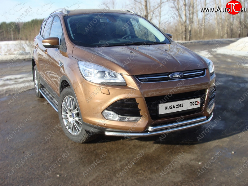 12 999 р. Защита передняя двойная d42,4*42,4 мм ТСС Тюнинг  Ford Kuga  2 (2013-2016) дорестайлинг (нержавейка)  с доставкой в г. Москва