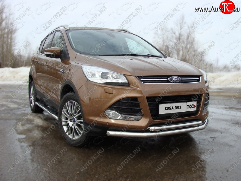 15 299 р. Защита передняя двойная d42,4*42,4 мм ТСС Тюнинг  Ford Kuga  2 (2013-2016) дорестайлинг (нержавейка)  с доставкой в г. Москва