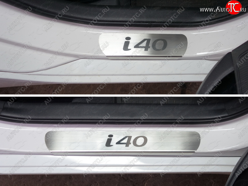 5 349 р. Накладки на пороги лист ТСС Тюнинг Hyundai I40 1 VF рестайлинг седан (2015-2019) (Лист шлифованный, надпись i40)  с доставкой в г. Москва