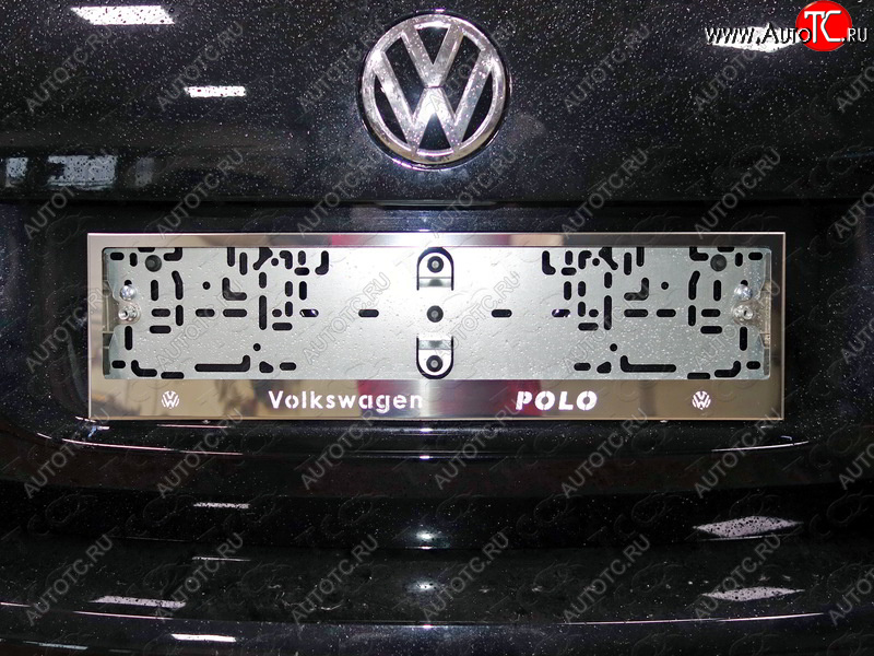 6 449 р. Рамка гос. номера ТСС Тюнинг Volkswagen Polo 5 седан рестайлинг (2015-2020) (нержавейка)  с доставкой в г. Москва