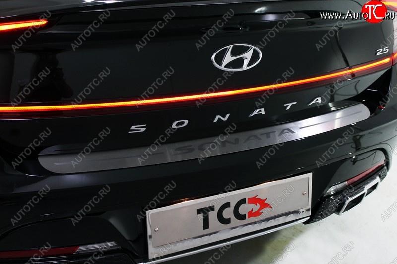 2 899 р. Накладка на задний бампер ТСС Тюнинг  Hyundai Solaris  HCR (2020-2022) седан рестайлинг (Лист шлифованный, надпись Hyundai)  с доставкой в г. Москва