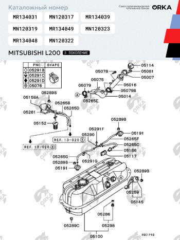 42 699 р. Топливный бак 75 литров (стагер)ORKA Mitsubishi L200 3 K6T-K7T дорестайлинг (1996-2005) ( из алюминия под штатную защиту)  с доставкой в г. Москва. Увеличить фотографию 5