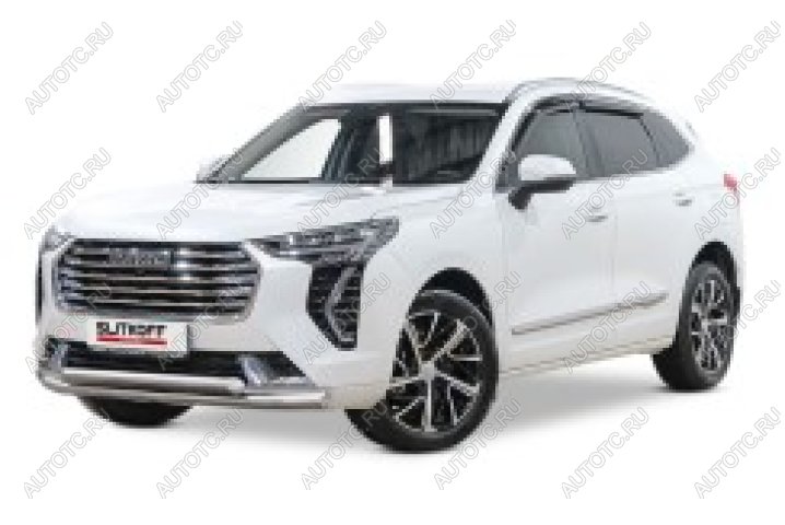 10 299 р. Защита переднего бампера d57+d57 двойная Slitkoff  Haval Jolion (2020-2024) дорестайлинг (Сталь с полимерным покрытием в цвет серебристый)  с доставкой в г. Москва