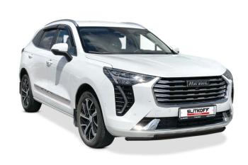 13 899 р. Защита переднего бампера d57 + d42 Slitkoff  Haval F7 - F7x (нержавейка с полимерным покрытием в цвет черный)  с доставкой в г. Москва. Увеличить фотографию 2