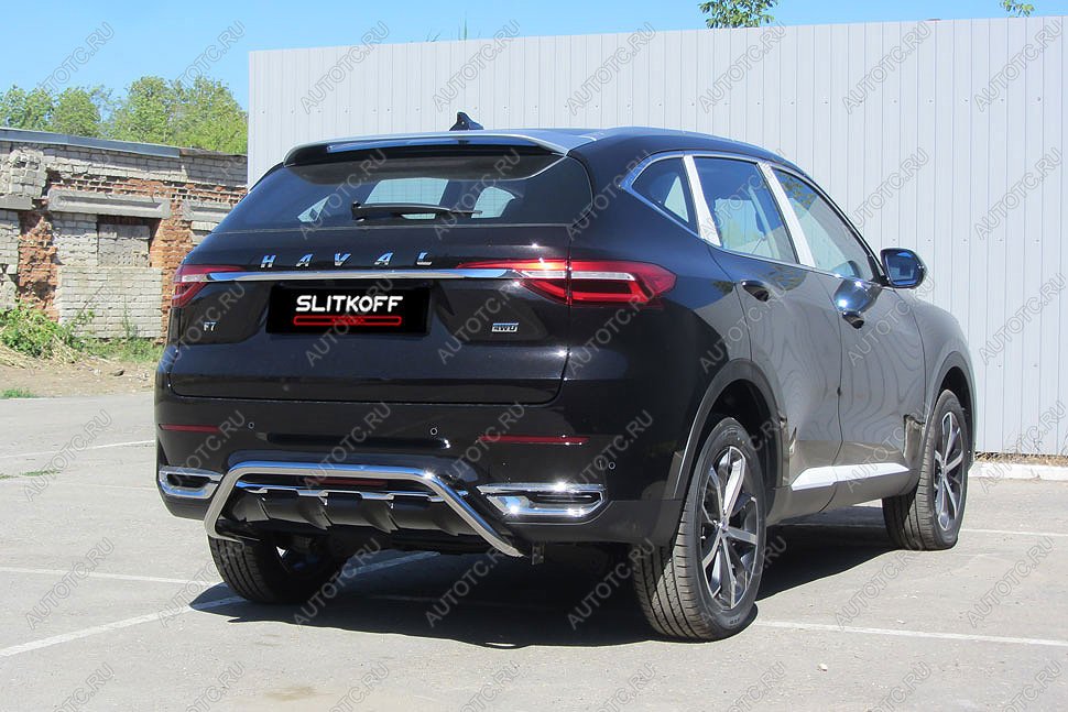 15 499 р. Защита заднего бампера d42 скоба Slitkoff  Haval F7 - F7x (нержавейка с полимерным покрытием в цвет черный)  с доставкой в г. Москва