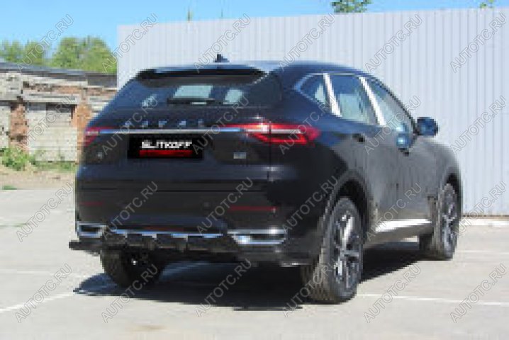 6 649 р. Защита заднего бампера уголки d57 Slitkoff  Haval F7 - F7x (нержавейка с полимерным покрытием в цвет черный)  с доставкой в г. Москва