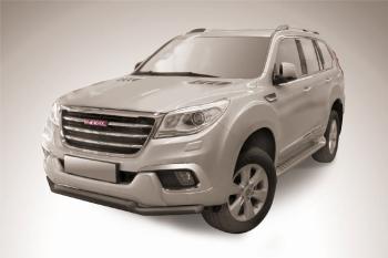 14 499 р. Защита переднего бампера d57+d57 двойная Slitkoff Haval H9 2-ой рестайлинг (2019-2021) (нержавейка с полимерным покрытием в цвет черный)  с доставкой в г. Москва. Увеличить фотографию 1