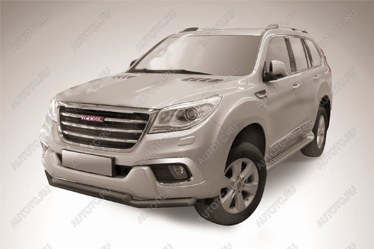 14 499 р. Защита переднего бампера d57+d57 двойная Slitkoff Haval H9 2-ой рестайлинг (2019-2021) (нержавейка с полимерным покрытием в цвет черный)  с доставкой в г. Москва