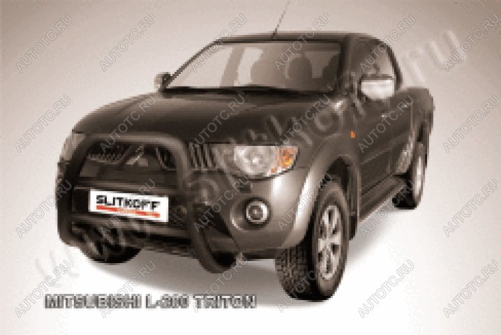 38 999 р. Защита переднего бампера кенгурятник d76 высокий (Triton) Slitkoff  Mitsubishi L200  4 (2006-2014)  дорестайлинг (нержавейка с полимерным покрытием в цвет черный)  с доставкой в г. Москва