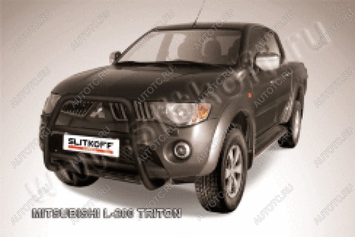 25 999 р. Защита переднего бампера кенгурятник d57 высокий (Triton) Slitkoff  Mitsubishi L200  4 (2006-2014)  дорестайлинг (нержавейка с полимерным покрытием в цвет черный)  с доставкой в г. Москва