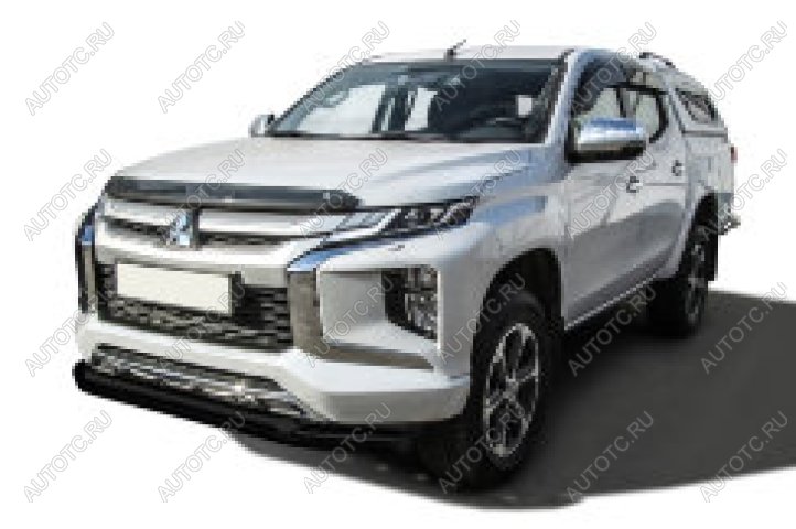 21 349 р. Защита переднего бампера d76+d57 двойная Slitkoff  Mitsubishi L200  5 KK,KL (2018-2022) рестайлинг (нержавейка с полимерным покрытием в цвет черный)  с доставкой в г. Москва