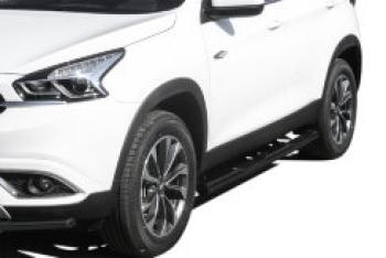 22 799 р. Защита порогов d76 с проступями Slitkoff  Mitsubishi L200  5 KK,KL (2018-2022) рестайлинг (нержавейка с полимерным покрытием в цвет черный)  с доставкой в г. Москва. Увеличить фотографию 2