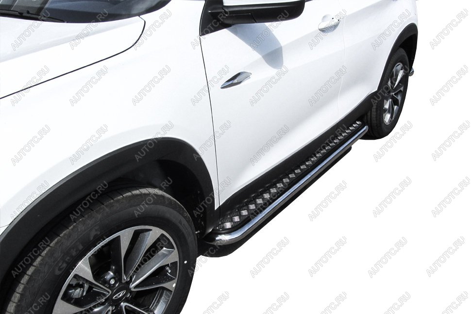 22 799 р. Защита порогов d57 с листом Slitkoff  Mitsubishi L200  5 KK,KL (2018-2022) рестайлинг (нержавейка с полимерным покрытием в цвет черный)  с доставкой в г. Москва