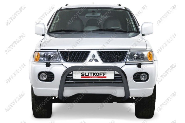 33 699 р. Защита переднего бампера кенгурятник d76 низкий Slitkoff  Mitsubishi Pajero Sport  PA (2004-2008) рестайлинг (нержавейка с полимерным покрытием в цвет черный)  с доставкой в г. Москва