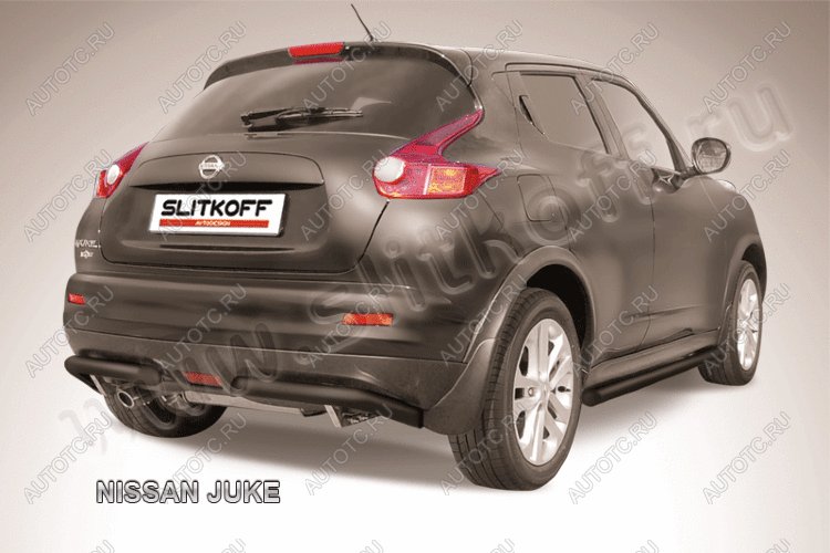 10 699 р. Защита заднего бампера уголки d57 Slitkoff  Nissan Juke  1 YF15 (2010-2014) дорестайлинг (нержавейка с полимерным покрытием в цвет черный)  с доставкой в г. Москва