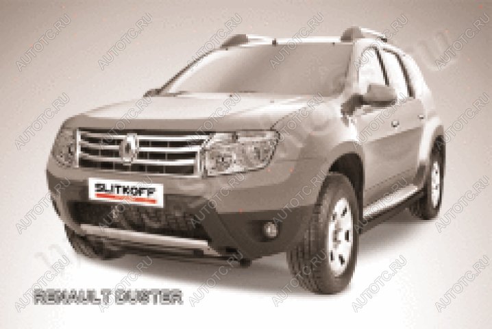 10 499 р. Защита переднего бампера d42+d42 двойная Slitkoff  Renault Duster  HS (2010-2015) дорестайлинг (нержавейка с полимерным покрытием в цвет черный)  с доставкой в г. Москва