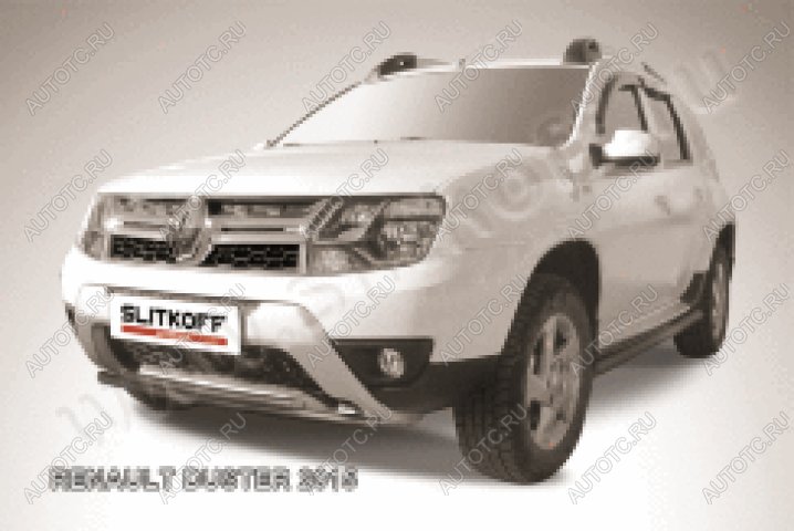 10 499 р. Защита переднего бампера d42+d42 двойная Slitkoff  Renault Duster  HS (2015-2021) рестайлинг (нержавейка с полимерным покрытием в цвет черный)  с доставкой в г. Москва