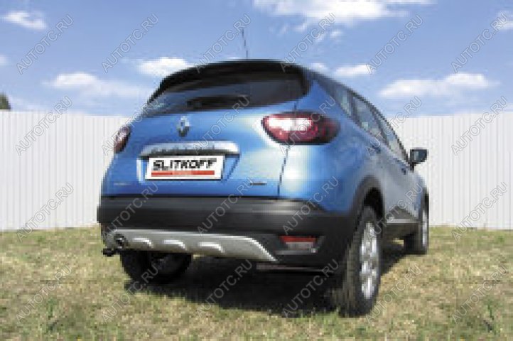 8 399 р. Защита заднего бампера уголки d42 (4WD) Slitkoff  Renault Kaptur (2016-2020) дорестайлинг (нержавейка с полимерным покрытием в цвет черный)  с доставкой в г. Москва