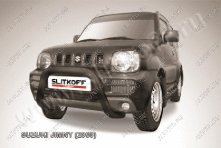 33 699 р. Защита переднего бампера кенгурятник d76 низкий Slitkoff  Suzuki Jimny  JB23/JB43 (1998-2018) дорестайлинг, 1-ый рестайлинг, 2-ой рестайлинг (нержавейка с полимерным покрытием в цвет черный)  с доставкой в г. Москва