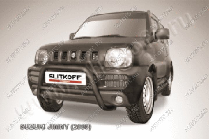 24 449 р. Защита переднего бампера кенгурятник d57 низкий Slitkoff  Suzuki Jimny  JB23/JB43 (1998-2018) дорестайлинг, 1-ый рестайлинг, 2-ой рестайлинг (нержавейка с полимерным покрытием в цвет черный)  с доставкой в г. Москва