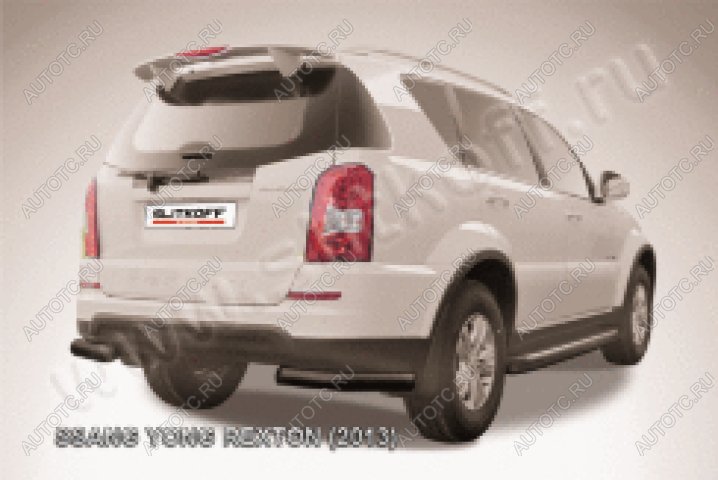 10 449 р. Защита заднего бампера уголки d76 Slitkoff  SSANGYONG Rexton  Y290 (2012-2017) (нержавейка с полимерным покрытием в цвет черный)  с доставкой в г. Москва