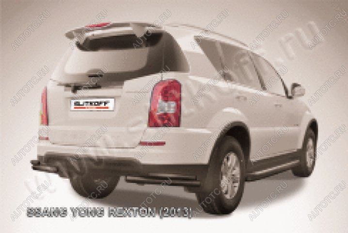 9 599 р. Защита заднего бампера уголки d57+d42 двойные Slitkoff  SSANGYONG Rexton  Y290 (2012-2017) (нержавейка с полимерным покрытием в цвет черный)  с доставкой в г. Москва