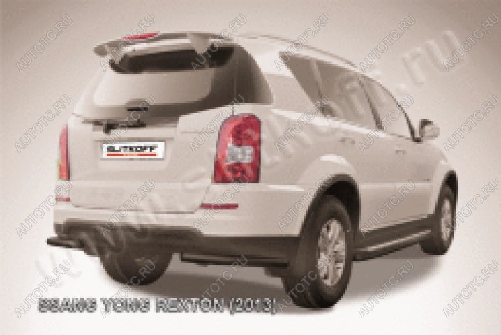 7 449 р. Защита заднего бампера уголки d57 Slitkoff  SSANGYONG Rexton  Y290 (2012-2017) (нержавейка с полимерным покрытием в цвет черный)  с доставкой в г. Москва