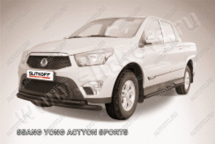 14 799 р. Защита переднего бампера d76+d57 двойная Slitkoff  SSANGYONG Actyon Sport (2012-2025) (нержавейка с полимерным покрытием в цвет черный)  с доставкой в г. Москва