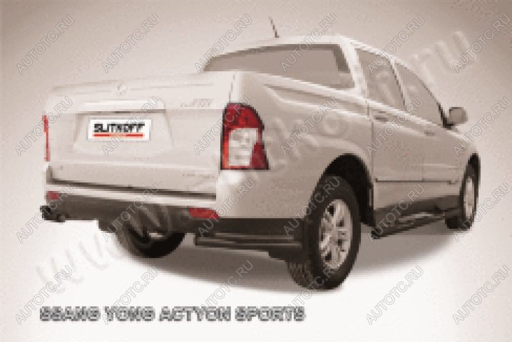 10 599 р. Защита заднего бампера уголки двойные d76+d42 Slitkoff  SSANGYONG Actyon Sport (2012-2025) (нержавейка с полимерным покрытием в цвет черный)  с доставкой в г. Москва