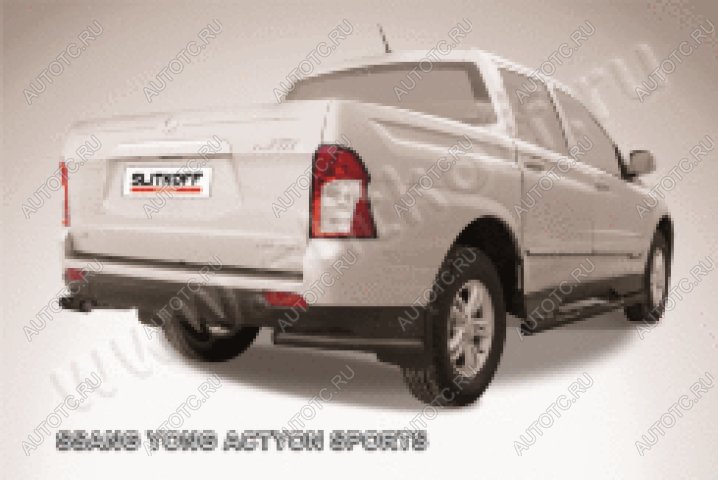 6 749 р. Защита заднего бампера уголки d57 Slitkoff  SSANGYONG Actyon Sport (2012-2025) (нержавейка с полимерным покрытием в цвет черный)  с доставкой в г. Москва